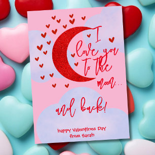 Ich liebe dich zum Mond und zurück Valentinstag Feiertagskarte