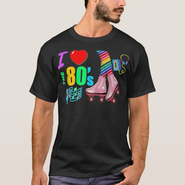 Ich Liebe die 80er Retro Rainbow Legs Pink Roller  T-Shirt (Vorderseite)