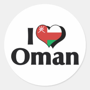Ich liebe die Oman-Flagge Runder Aufkleber