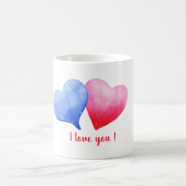 Ich Liebe dir Aquarell-Rot-Blau-Herz Kaffeetasse (Mittel)