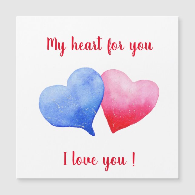 Ich Liebe dir Aquarell-Rot-Blau-Herz Magnetkarte (Vorderseite)