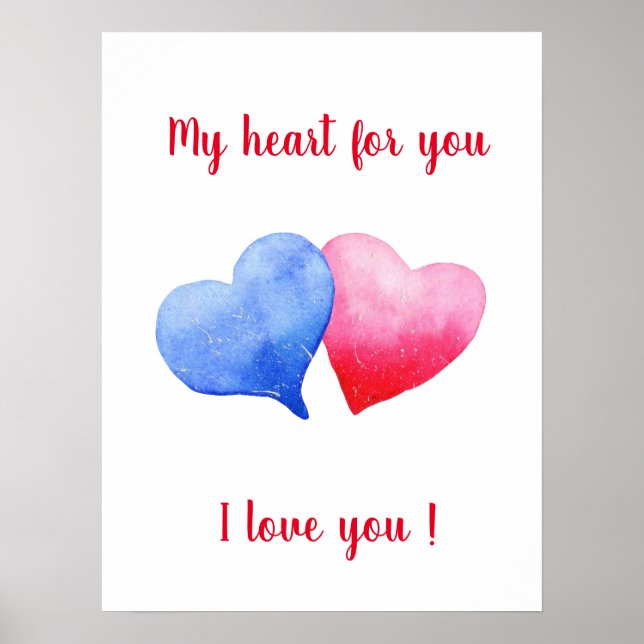 Ich Liebe dir Aquarell-Rot-Blau-Herz Poster (Vorne)
