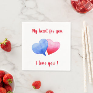 Ich Liebe dir Aquarell-Rot-Blau-Herz Serviette