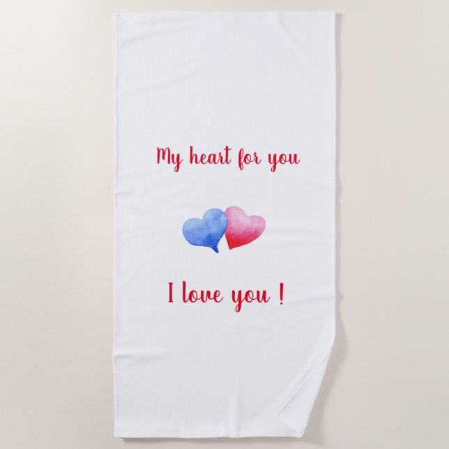 Ich Liebe dir Aquarell-Rot-Blau-Herz Strandtuch (Vorderseite)