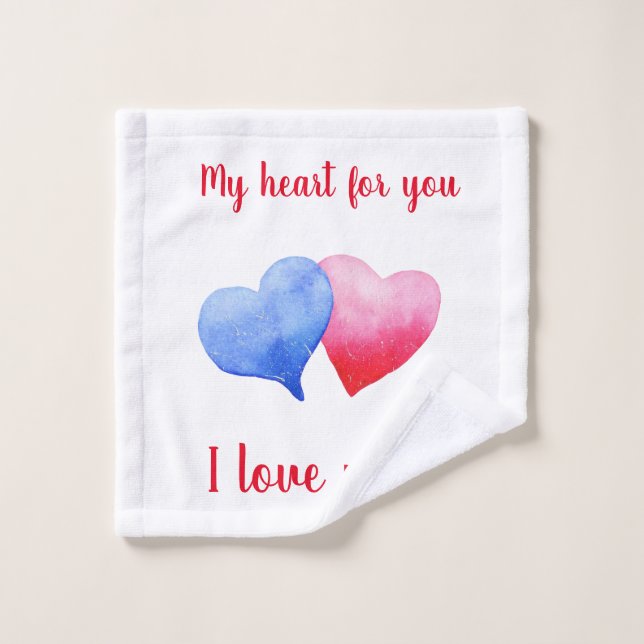 Ich Liebe dir Aquarell-Rot-Blau-Herz Waschlappen (Waschlappen)