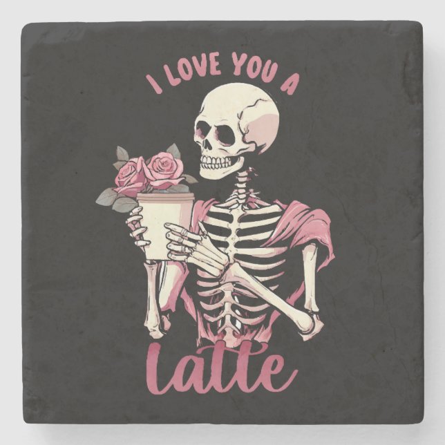 Ich Liebe dir ein Valentinstag Skelett Steinuntersetzer (Vorderseite)
