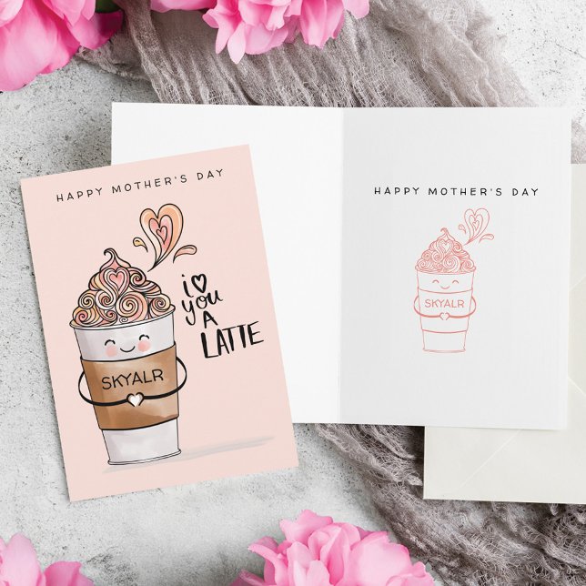 Ich Liebe dir einen Latte Kawaii-Kaffee-Cup Mutter Karte (I Love You A Latte Kawaii Coffee Cup Mother's Day Card)