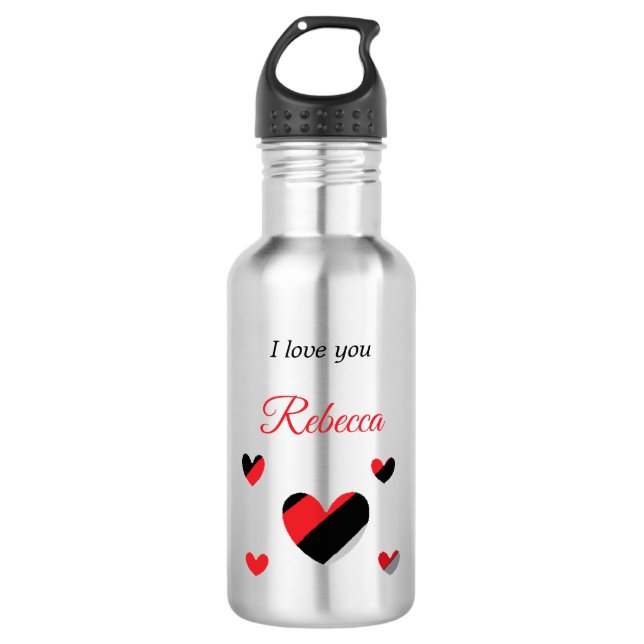 Ich Liebe dir farbenfrohe Herzen weiß Edelstahlflasche (Vorderseite)