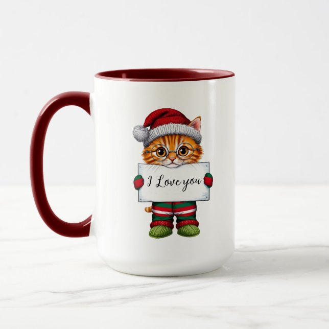 Ich Liebe dir, Katze Personalisierte Weihnachtszei Tasse (Links)