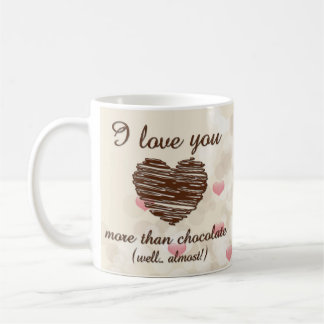 Ich Liebe dir mehr als schokoladenrosa Herzen Kaffeetasse