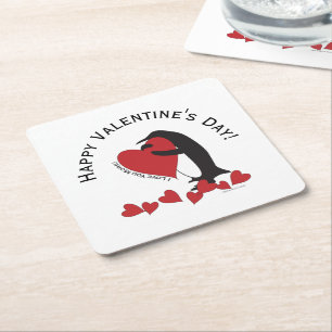 Ich Liebe dir mehr! - Penguin Hearts Valentine Rechteckiger Pappuntersetzer