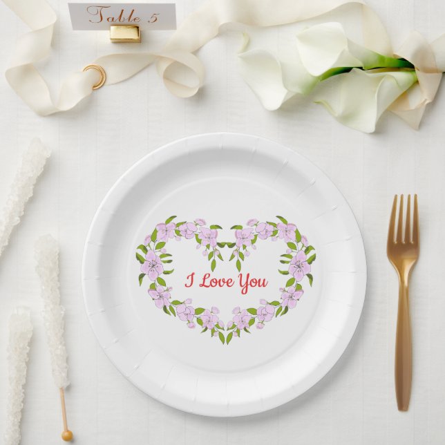 Ich Liebe dir Niedliche Blume Pappteller (Hochzeit)