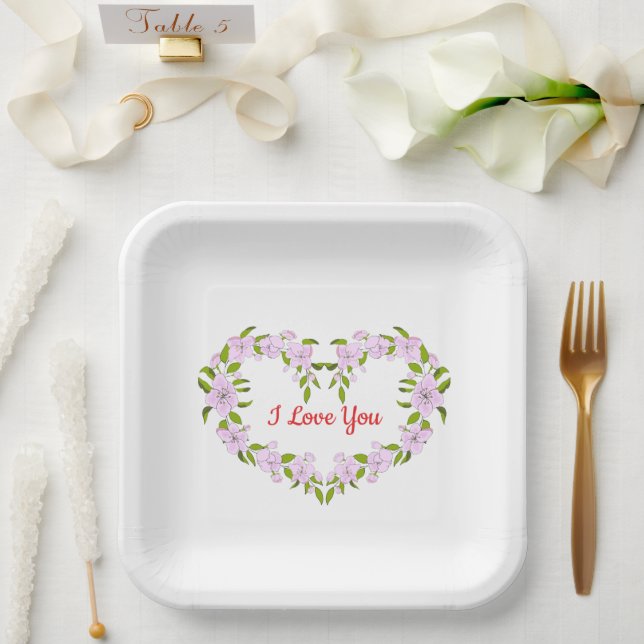 Ich Liebe dir Niedliche Blume Pappteller (Hochzeit)