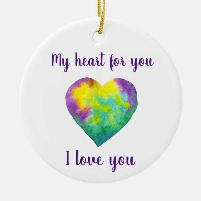 Ich Liebe dir Regenbogenherz Valentinstag Keramik Ornament (Vorne)