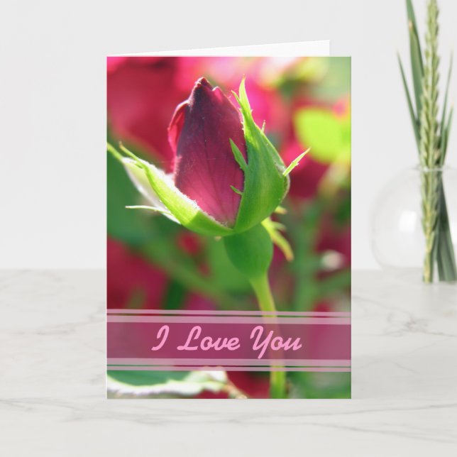 Ich Liebe dir rote Rose Knospe Karte (Vorderseite)