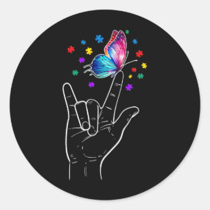 Ich Liebe, du händest Gebärdensprache Butterfly Au Runder Aufkleber