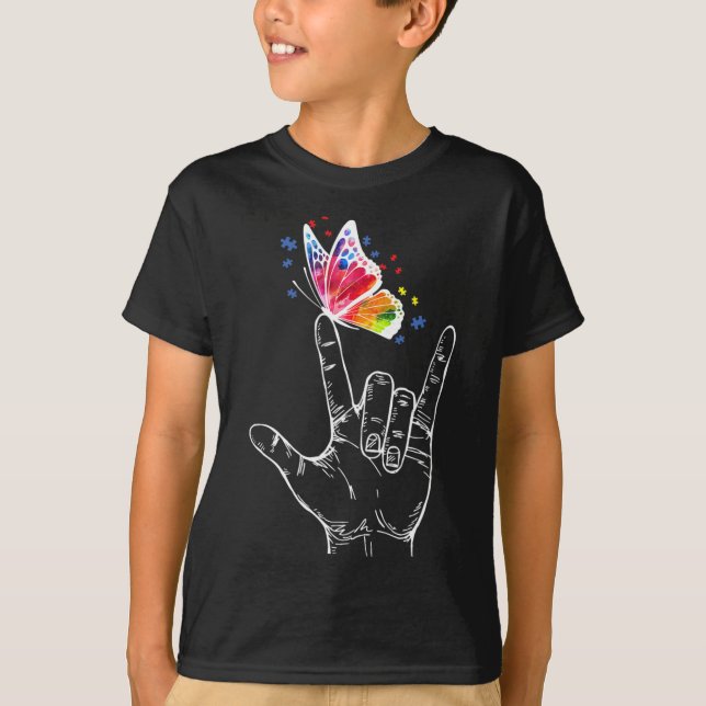 Ich Liebe, du händest Gebärdensprache Butterfly Au T-Shirt (Vorderseite)