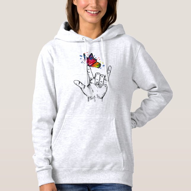 Ich Liebe, du händest Gebärdensprache Butterfly Pu Hoodie (Vorderseite)
