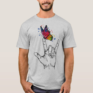 Ich Liebe, du händest Gebärdensprache Butterfly Pu T-Shirt