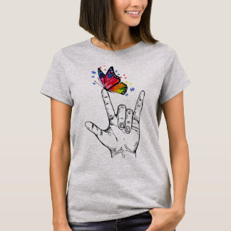 Ich Liebe, du händest Gebärdensprache Butterfly Pu T-Shirt