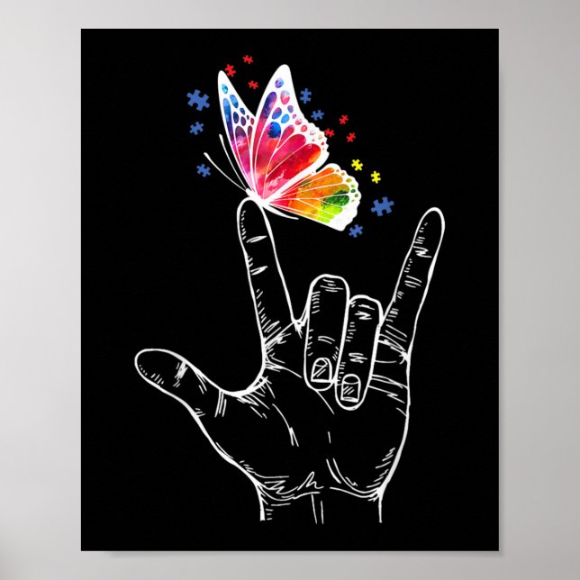 Ich Liebe, du hängst Gebärdensprache-Butterfly-Aut Poster (Vorne)