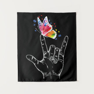 Ich Liebe, du hängst Gebärdensprache-Butterfly-Aut Wandteppich