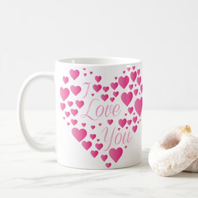 Ich Liebe, du rosa Herzen Kaffeetasse (Mit Donut)