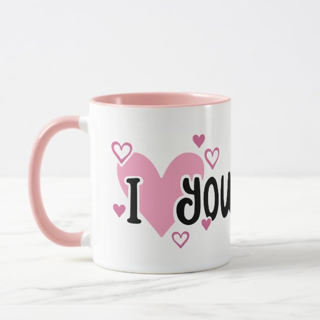 Ich Liebe, du rosa Herzen Tasse (Links)