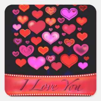 Ich LIEBE, DU zeichne gotisch-rosa rote Herzen Quadratischer Aufkleber