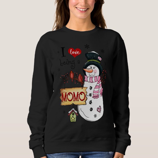 Ich Liebe, ein Momo Snowman Weihnachten Weihnachte Sweatshirt (Vorderseite)