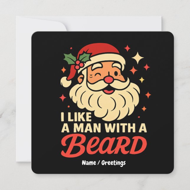 Ich Liebe einen Mann mit Bart Weihnachtsmann lusti Einladung (Vorderseite)