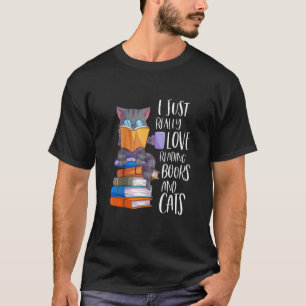 Ich liebe einfach wirklich Bücher lesen und Katzen T-Shirt