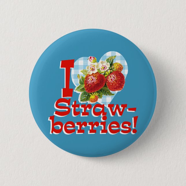 Ich liebe Erdbeeren Button (Vorderseite)