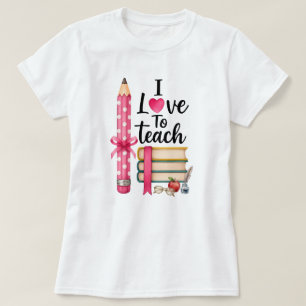 Ich liebe es, farbige Stifte und Bücher Typografie T-Shirt