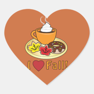 Ich Liebe fällt mit Kaffee und Cookies Herz-Aufkleber