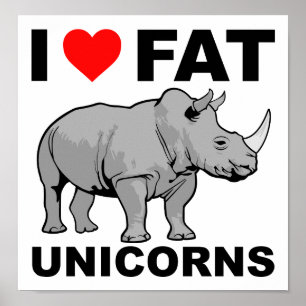 Ich liebe fettes Einhorn Nashorn Lustiges Poster