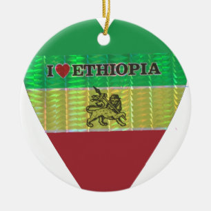Ich liebe Flagge - Liebe Äthiopien Rot Golden Gr Keramik Ornament