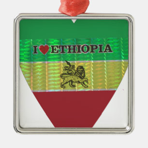 Ich liebe Flagge - Liebe Äthiopien Rot Golden Gr Ornament Aus Metall