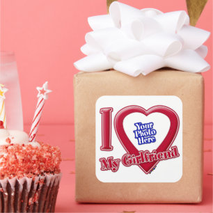 Ich Liebe Foto meiner Freundin Red Heart Quadratischer Aufkleber