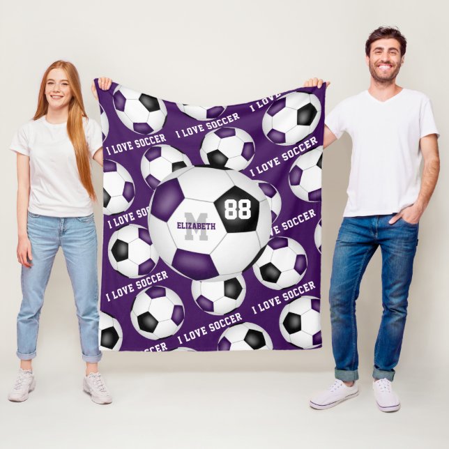 Ich Liebe Fußball-Textmuster lila schwarz Fleecedecke (Beispiel)