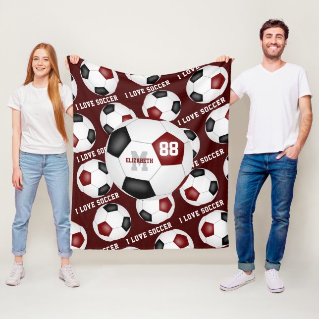 Ich Liebe Fußball-Textmuster-Maroon schwarz Fleecedecke (Beispiel)