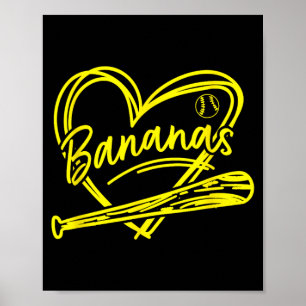 Ich liebe gelben Bananen-Baseball für den Sommer Poster