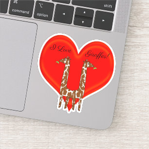 Ich Liebe Giraffen! Aufkleber für Rotes Herz