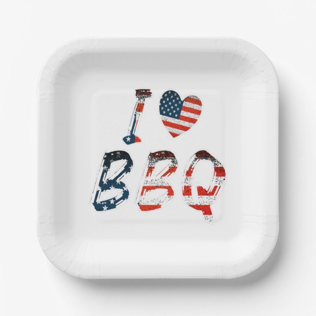 Ich Liebe Grillen, amerikanisches Patriotismus Pappteller (Vorderseite)