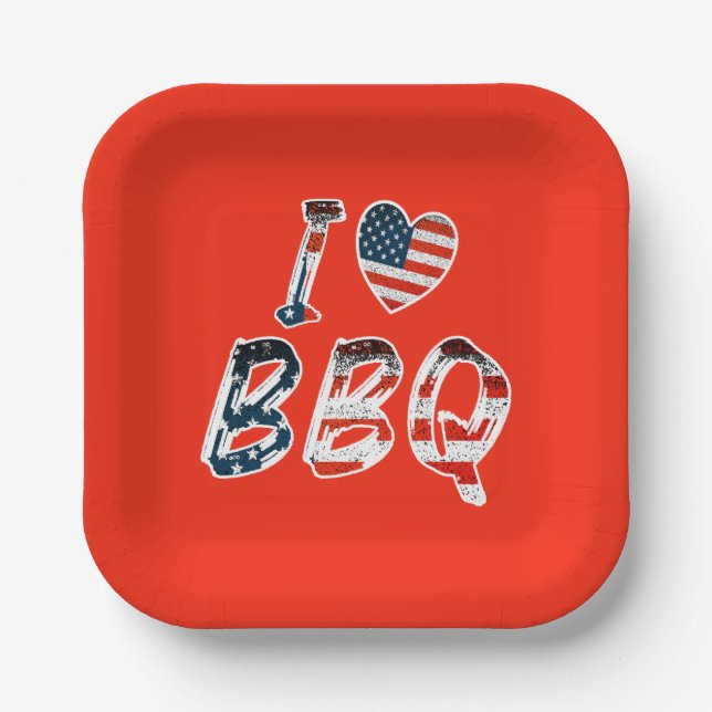 Ich Liebe Grillen, amerikanisches Patriotismus Pappteller (Vorderseite)
