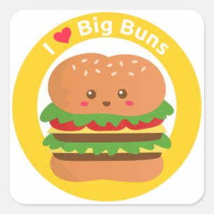 Ich liebe große Brötchen, Kawaii Big Burger Quadratischer Aufkleber