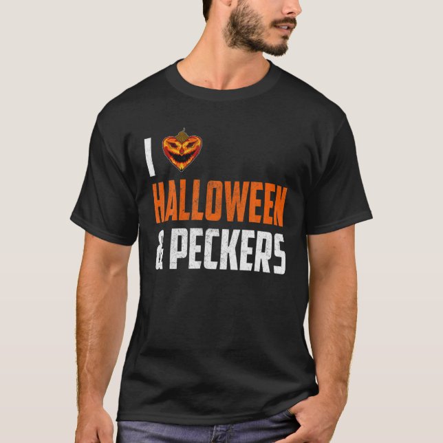 Ich Liebe Halloween und Spechte, Kürbis und Specht T-Shirt (Vorderseite)