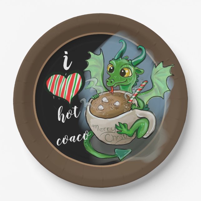 Ich LIEBE heiß Coaco Baby Dragon Weihnachten Pappteller (Vorderseite)