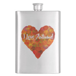 Ich Liebe Herbst!—Red Aspen Leaf Herz 1 Flachmann