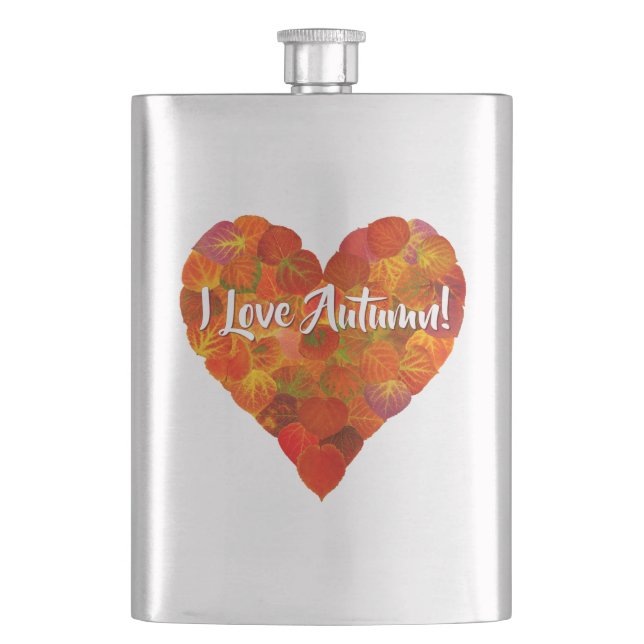 Ich Liebe Herbst!—Red Aspen Leaf Herz 1 Flachmann (Vorderseite)